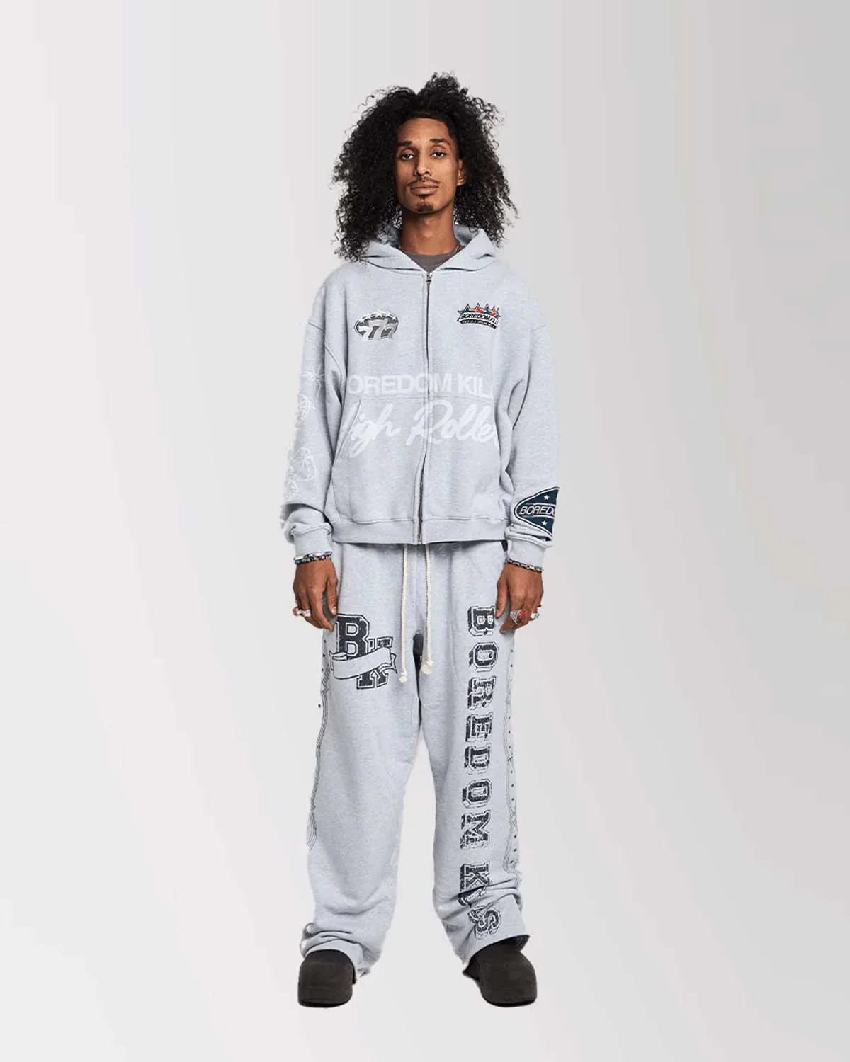Boredom Kills High Rollers Zip Up Hoodie Grey - Image 2