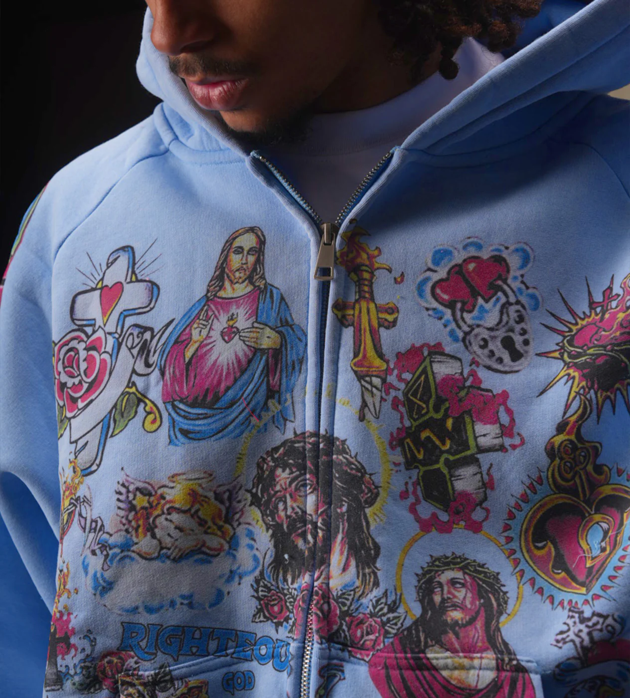 Righteous Risen King Zip Up Hoodie Blue - Image 4
