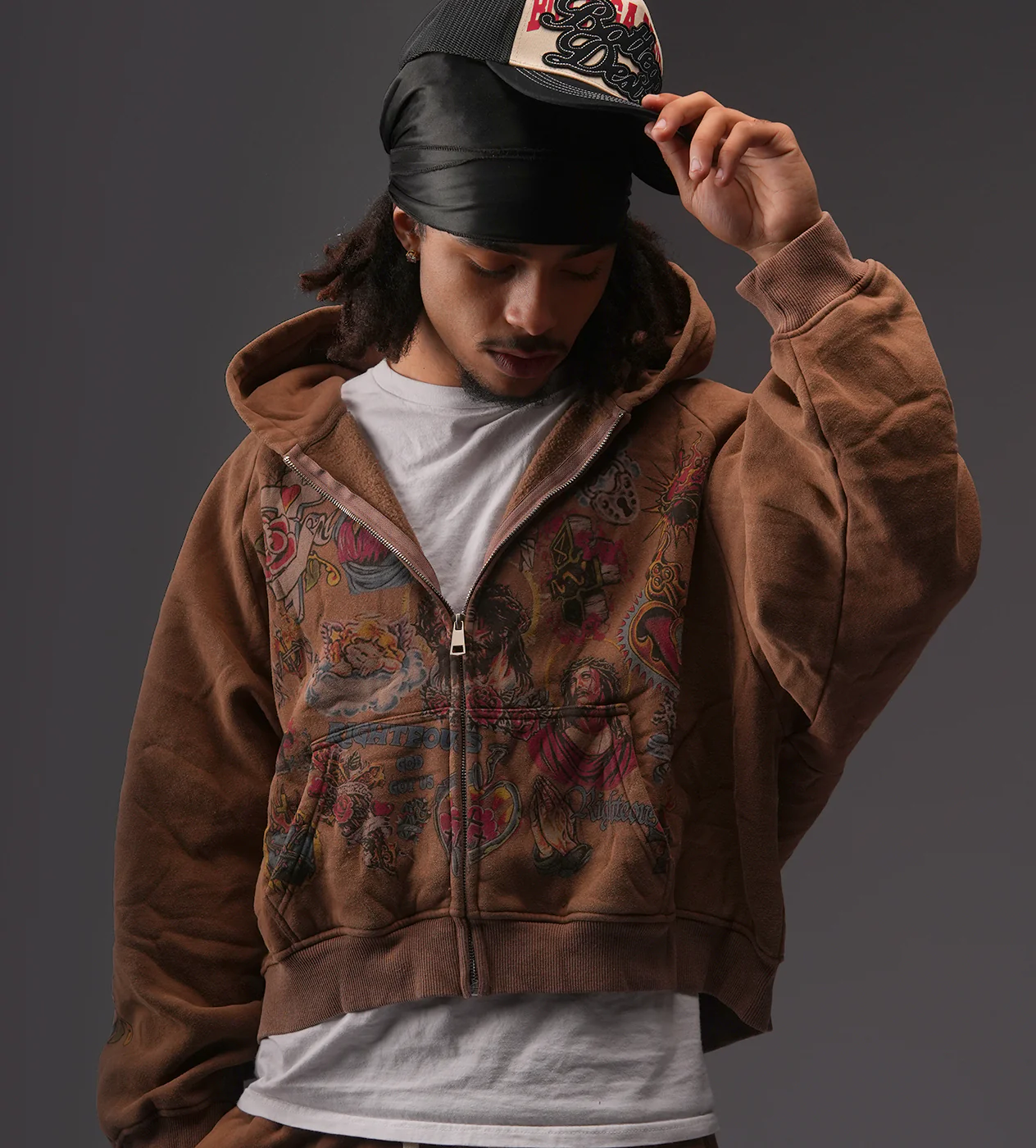 Righteous Risen King Zip Up Hoodie Brown - Image 3