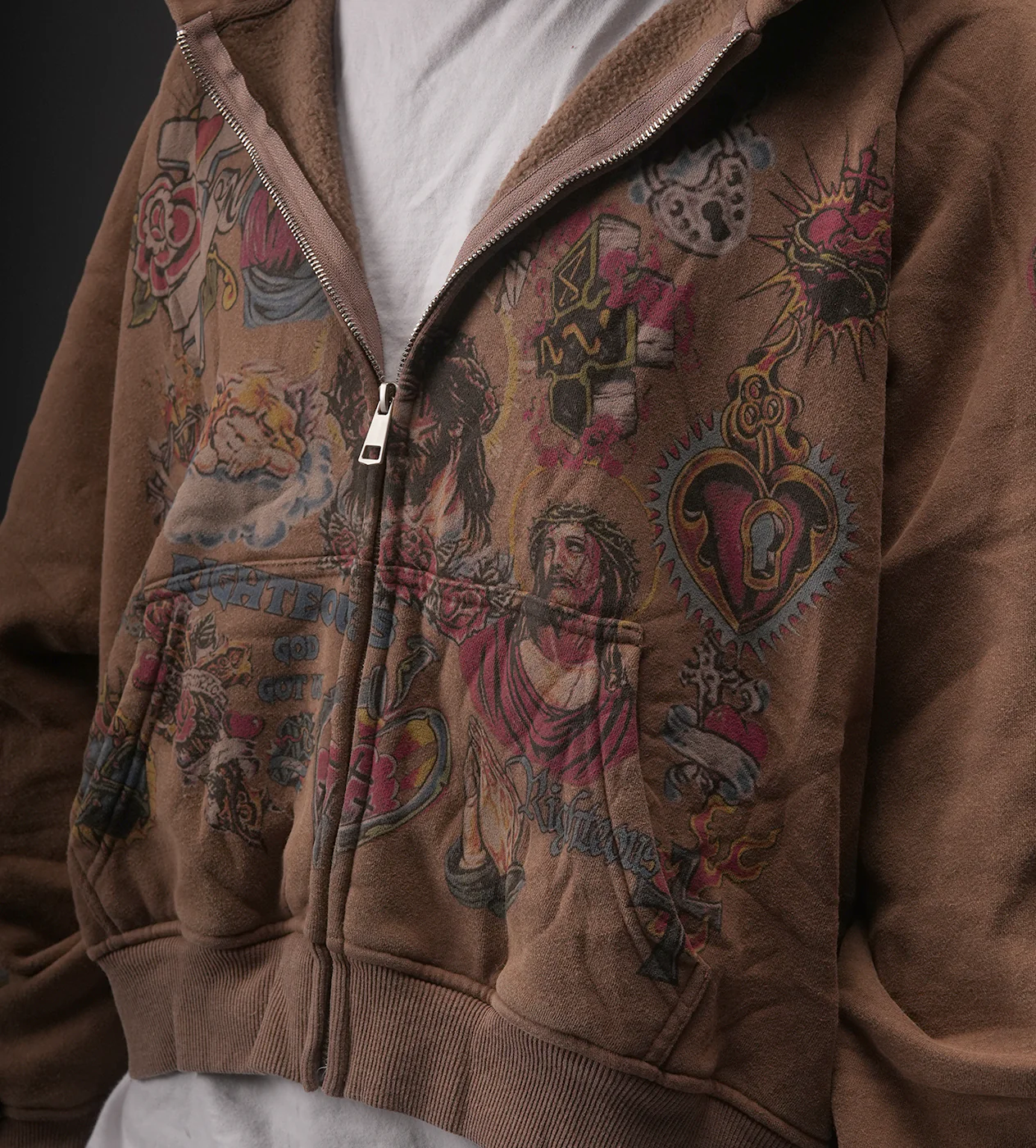 Righteous Risen King Zip Up Hoodie Brown - Image 4