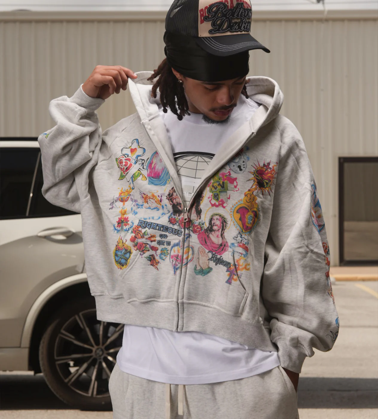 Righteous Risen King Zip Up Hoodie Grey - Image 3