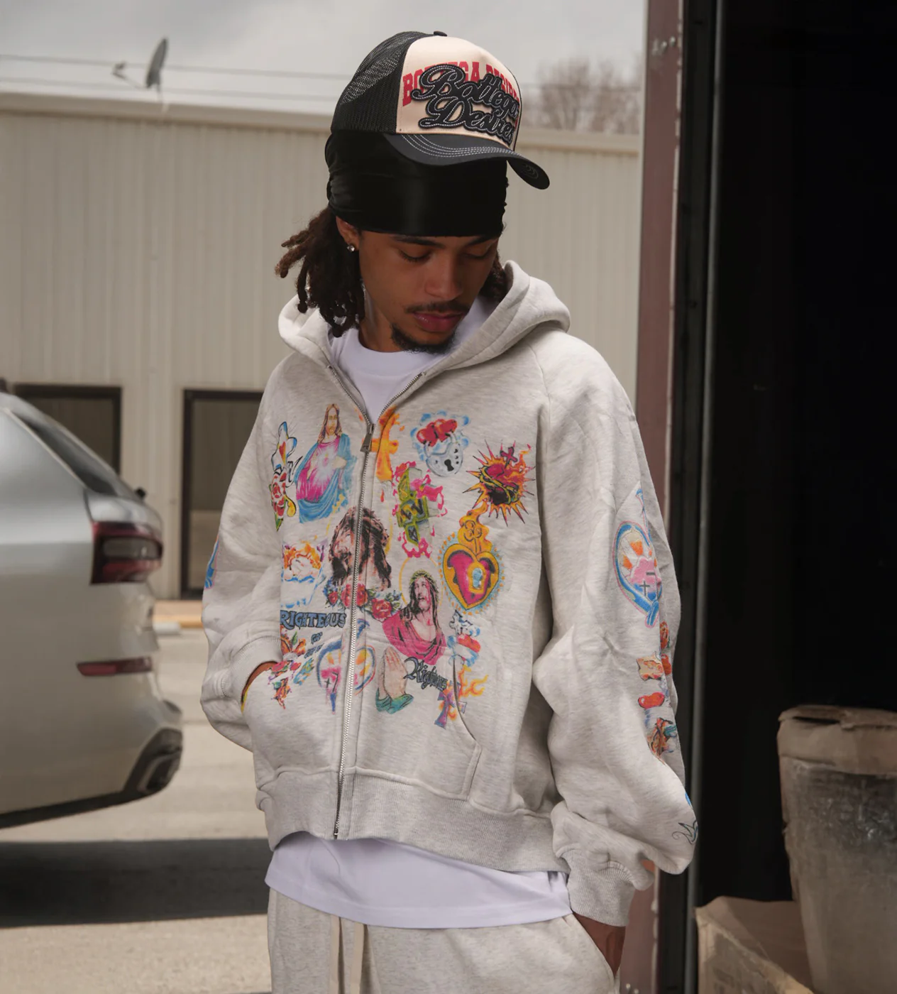 Righteous Risen King Zip Up Hoodie Grey - Image 4