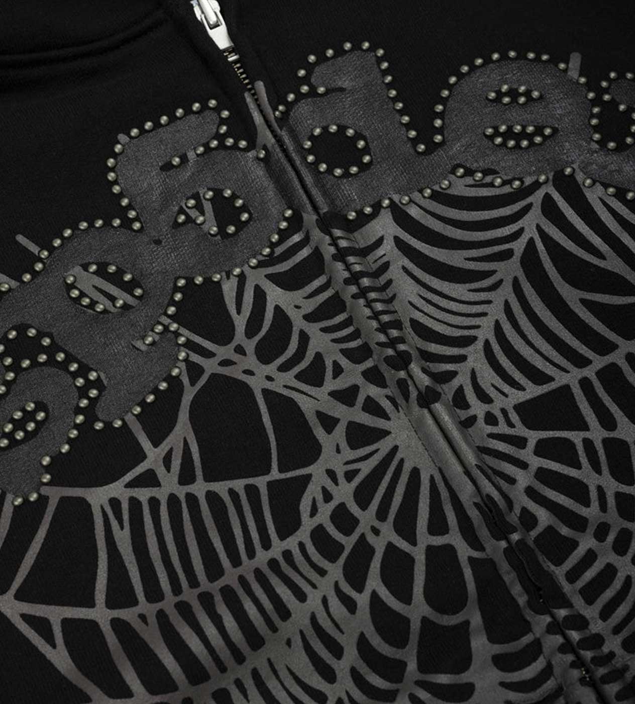 Sp5der OG Web Studded Zip Hoodie Black - Image 3