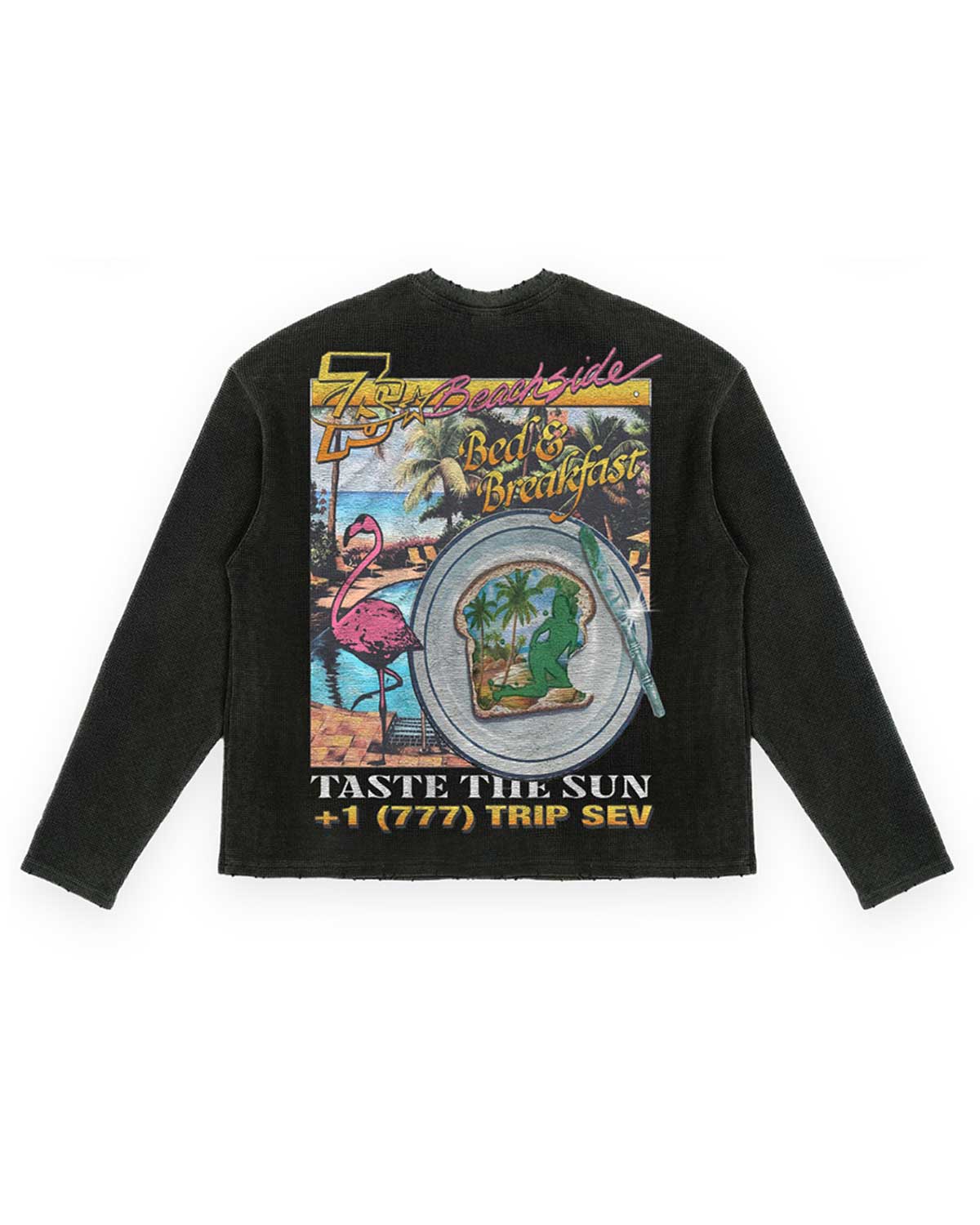 Triple Sevens Weekend Getaway Waffle Knit L/S Tee Black - Image 2