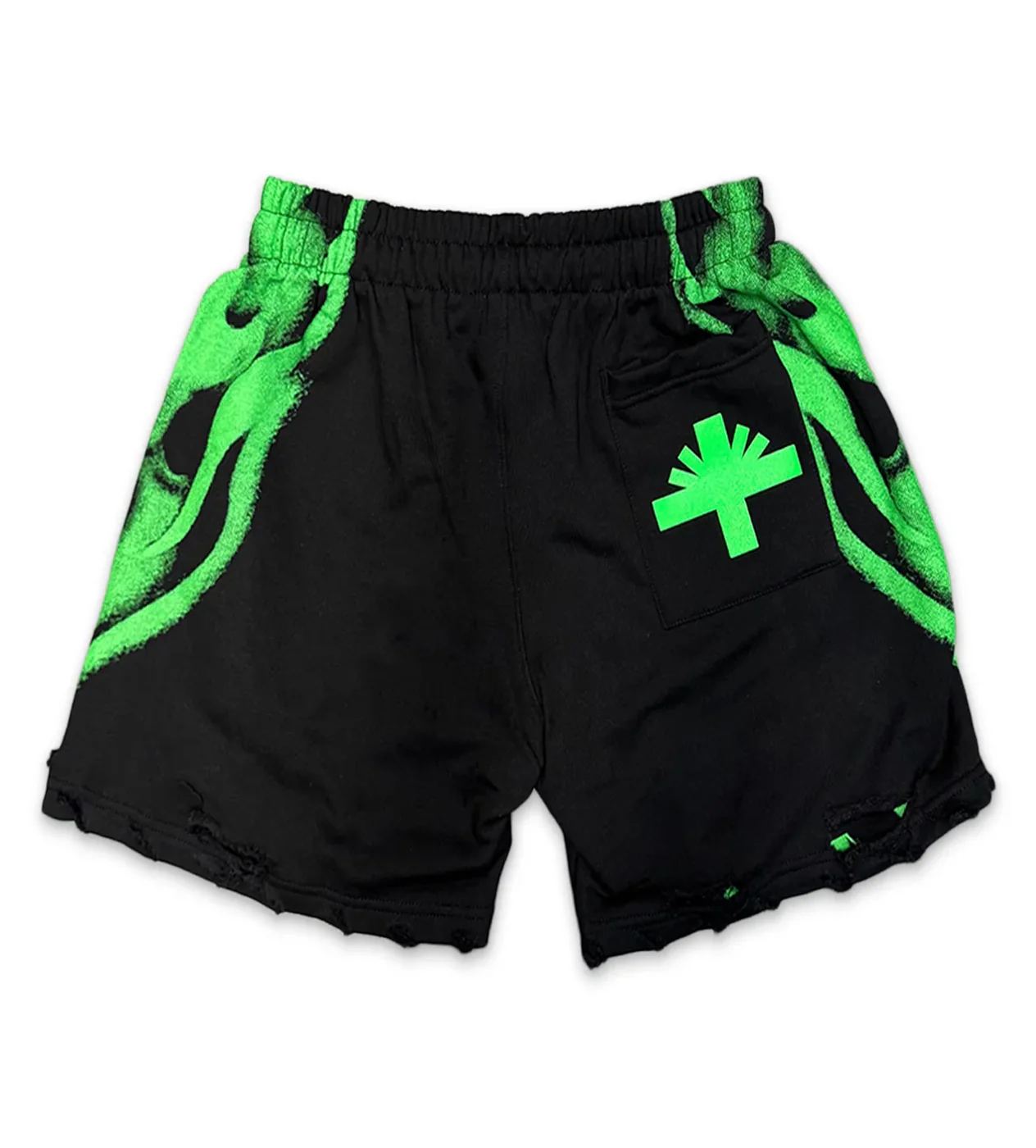 Vertabrae Skull Storm Distressed Shorts Black/Green - Image 2