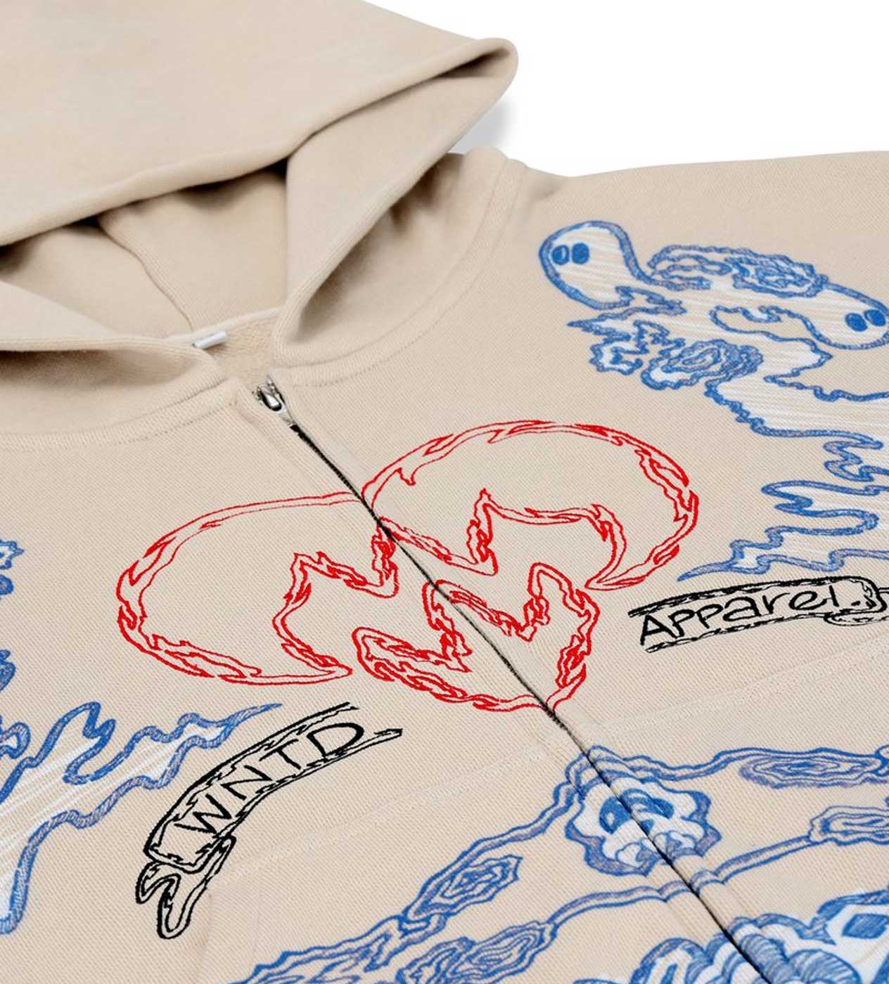 WNTD Sketch Zip Up Hoodie Cream - Image 3