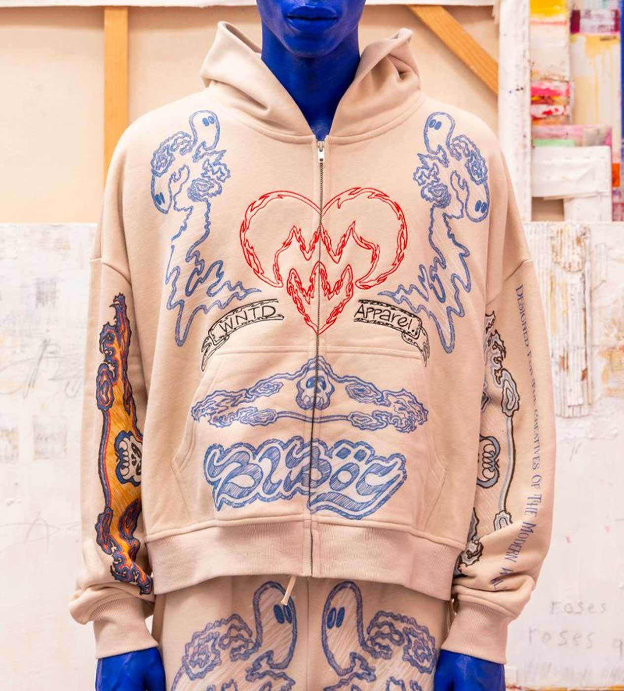 WNTD Sketch Zip Up Hoodie Cream - Image 4